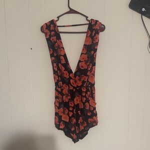 Billabong Black and Red Floral Jumpsuit